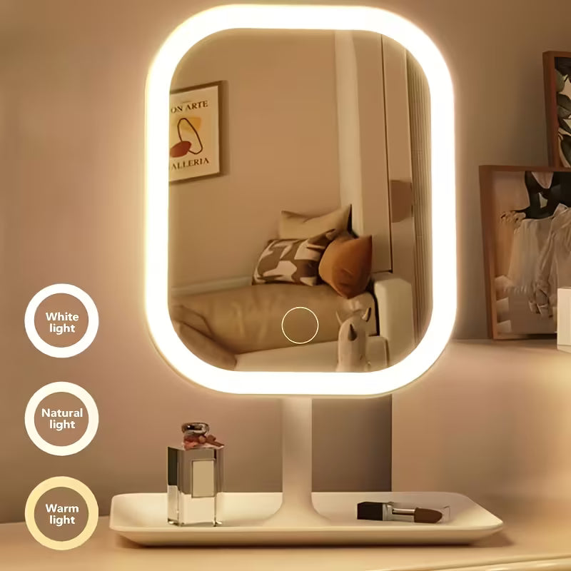 Lighted Vanity Mirror — Portable Foldable Makeup Mirror with 3 Light Modes