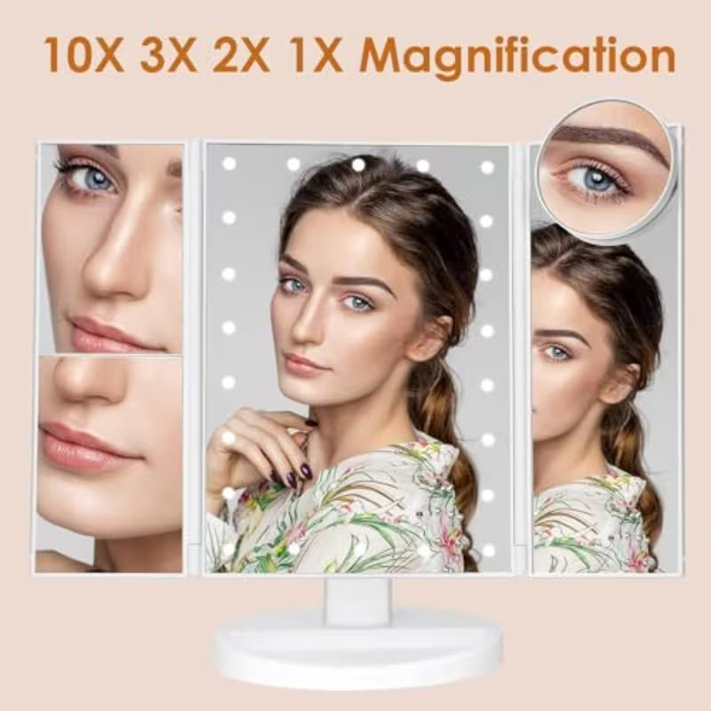 Makeup Mirror Vanity Mirror with Lights, Lighted Makeup Mirror with 2X 3X 10X Magnification, Touch Control, Dual Power Supply, Women Gift White