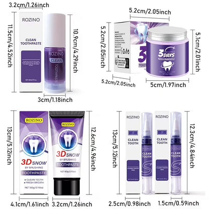 Purple Teeth Whitening Set — 5-Piece Toothpaste Powder & Beauty Pencil