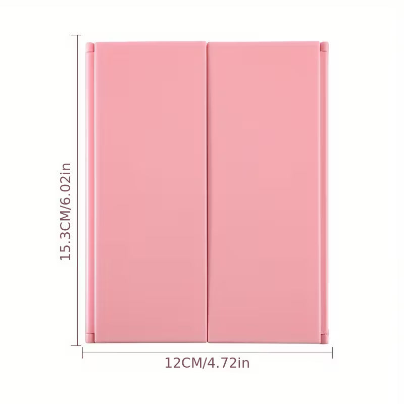 Pink Tri-Fold Makeup Mirror — Portable Anti-Fog HD Foldable Mirror for Travel & Gifting