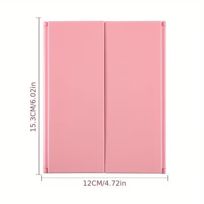 Pink Tri-Fold Makeup Mirror — Portable Anti-Fog HD Foldable Mirror for Travel & Gifting