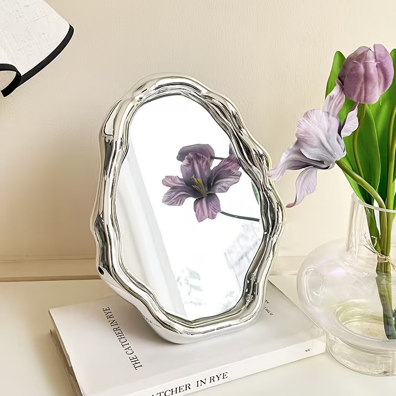Silver Series Decorative Foldable Makeup Mirror — Creative Girl Desktop Vanity Mirror