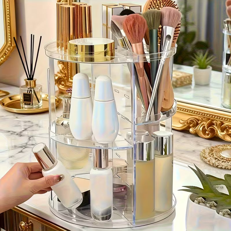 360° Rotating Makeup & Skincare Organiser — Large Capacity Countertop Shelving Unit