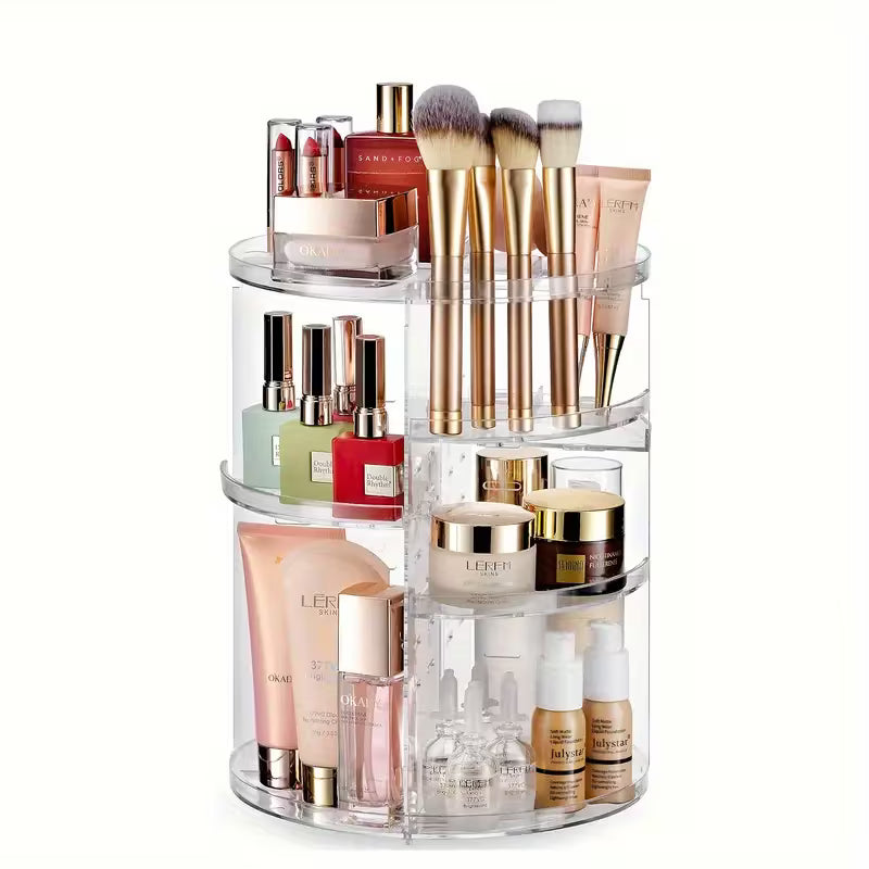 360° Rotating Makeup & Skincare Organiser — Large Capacity Countertop Shelving Unit