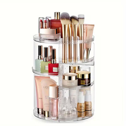 360° Rotating Makeup & Skincare Organiser — Large Capacity Countertop Shelving Unit