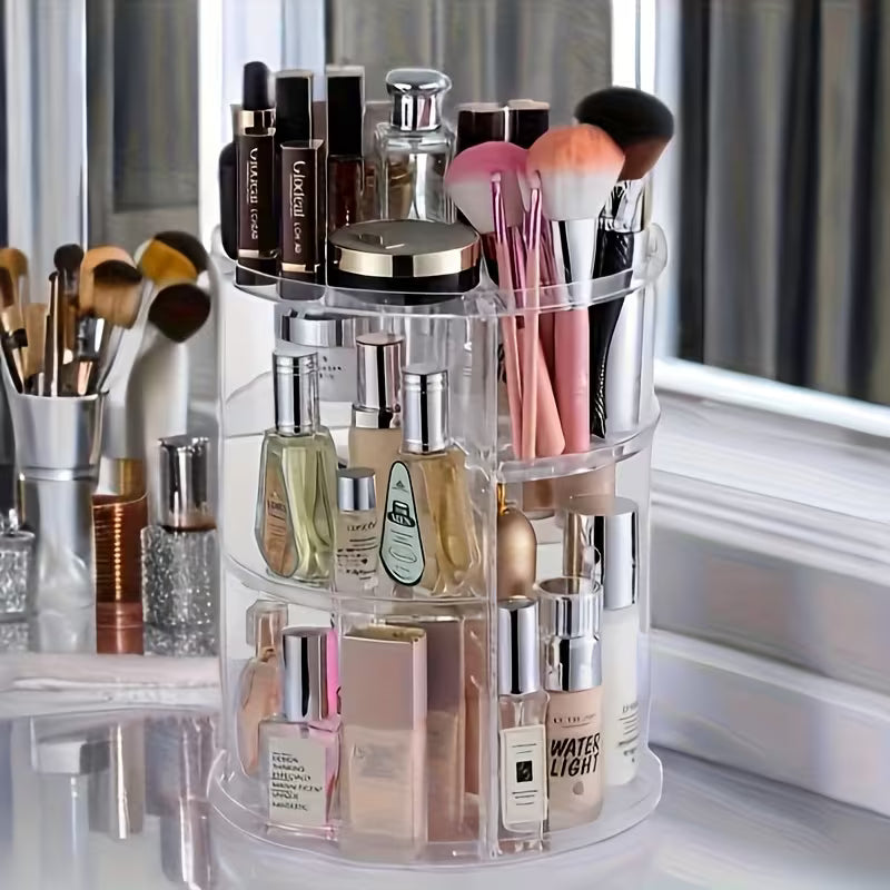 360° Rotating Makeup & Skincare Organiser — Large Capacity Countertop Shelving Unit