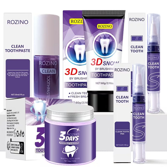 Purple Teeth Whitening Set — 5-Piece Toothpaste Powder & Beauty Pencil