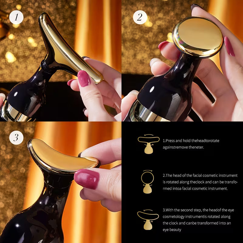 Vibrating Facial Massage Device with 3 Interchangeable Heads